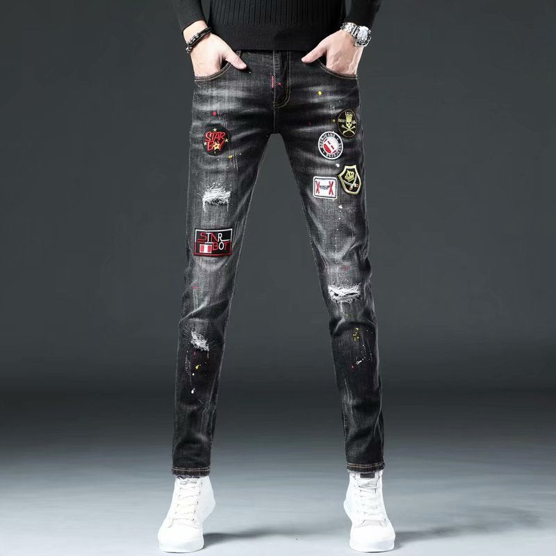 Men's Casual Embroidered Jeans