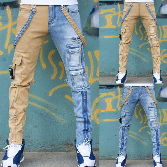 Color Block Wash Slim Straight-leg Pants