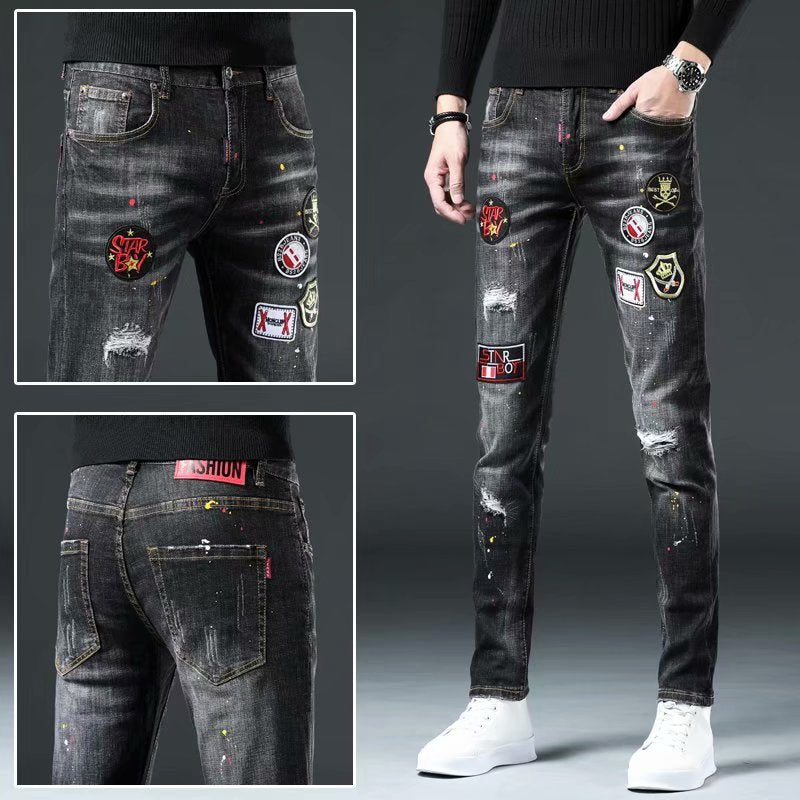 Men's Casual Embroidered Jeans
