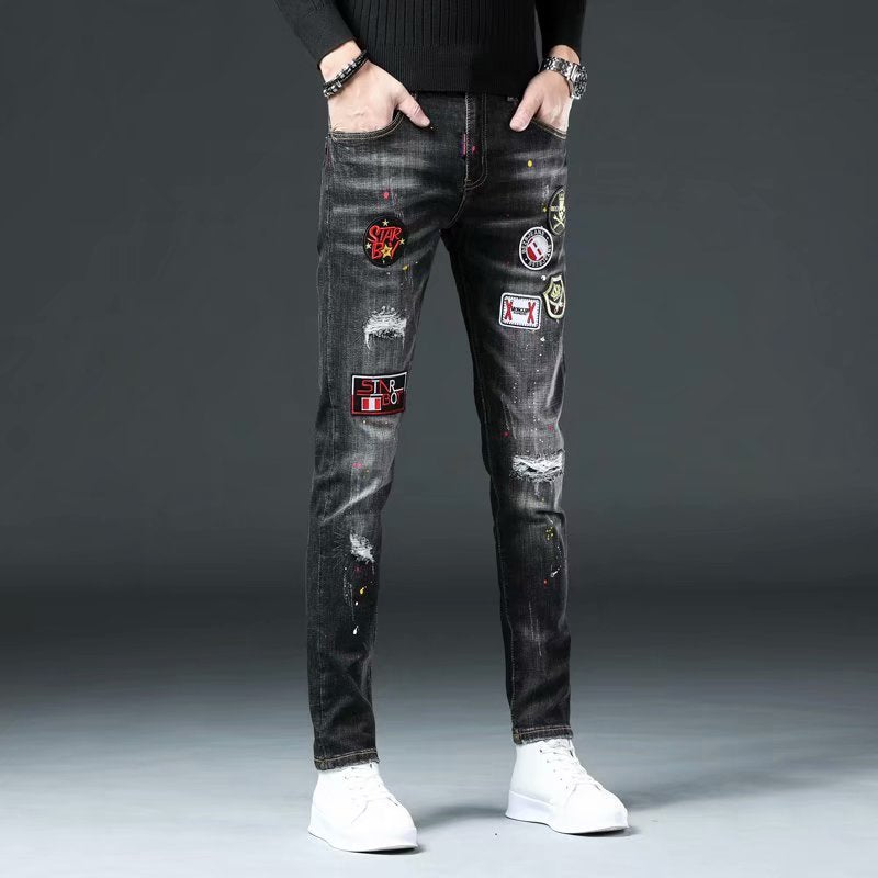 Men's Casual Embroidered Jeans