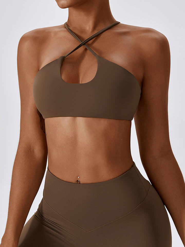 Cropped Halter Neck Sports Bra