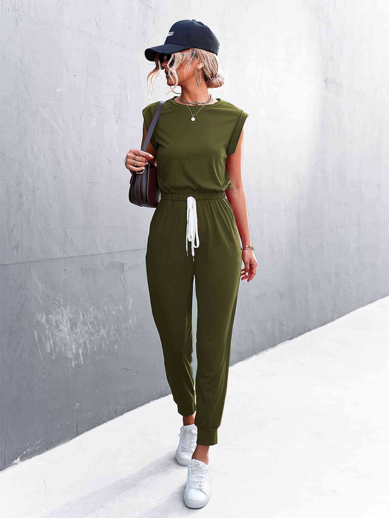 Round Neck Cap Sleeve Jumpsuit