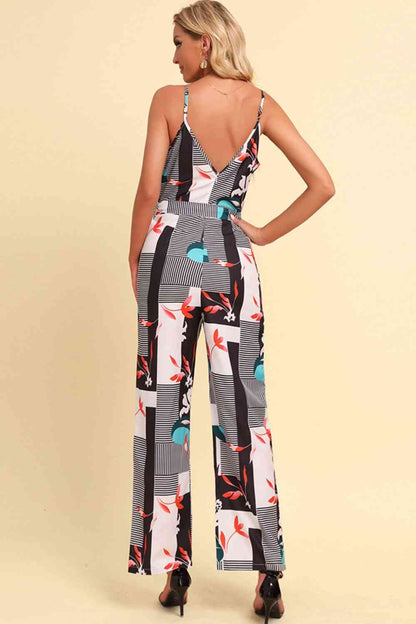 Printed Spaghetti Strap Tied Jumpsuit