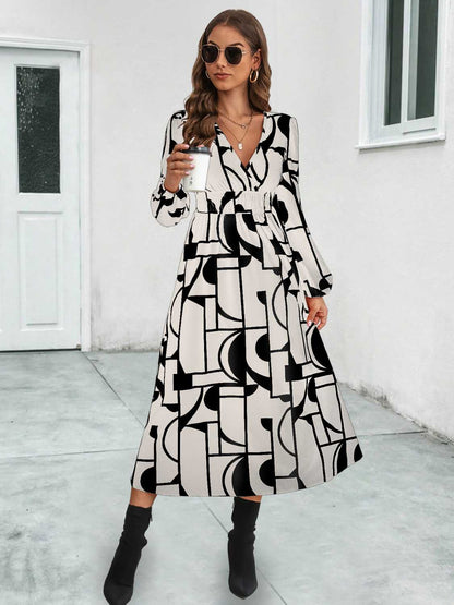 Surplice Neck Long Sleeve Midi Dress