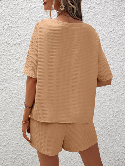 Waffle-Knit Top and Shorts Set