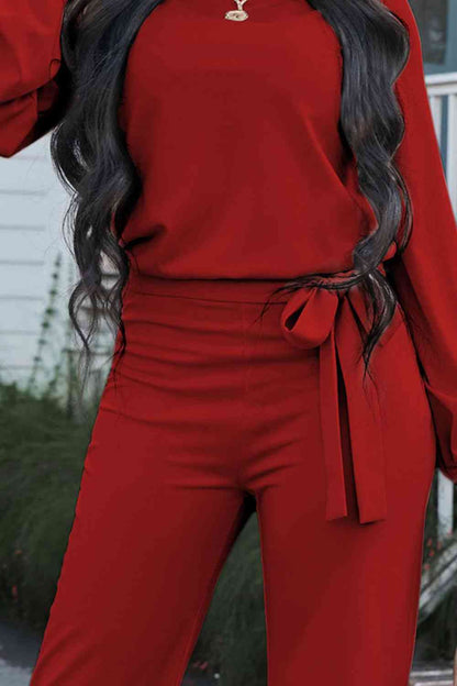 Boat Neck Tie Belt Jumpsuit