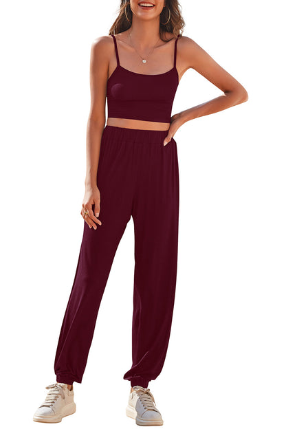 Cropped Cami and Side Split Joggers Set