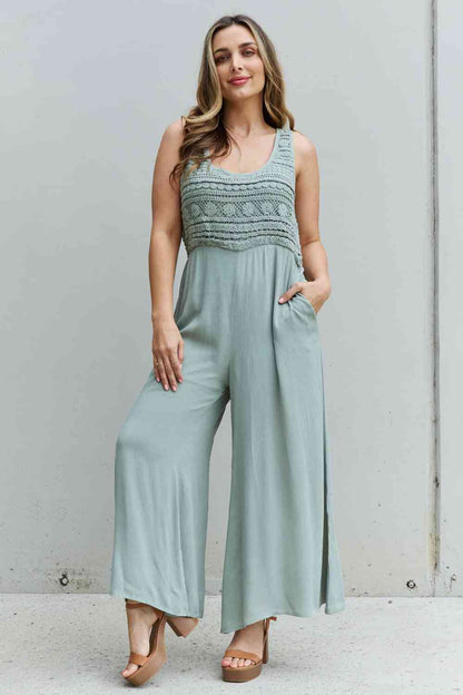 HEYSON Watch Me Full Size Crochet Detail Jumpsuit